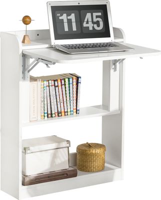 SoBuy FWT92-W Biurko składane Biurko komputerowe z półkami Biurko składane Biurko do pracy Biuro domowe Biurko przyścienne WD ok. 64x82x58cm