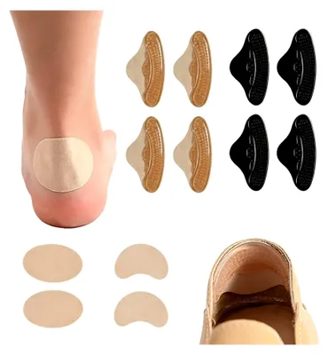 Produktbild von 6 Paar Fersenpolster in 3mm und 6mm, selbstklebender Fersenschutz gegen Blasen, Fersenpolster für zu große Schuhe, Fersenkissen in Hautton und Schwarz