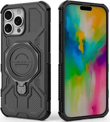 Produktbild von Robuste Handyhülle für iPhone 16 Pro Max mit Ringhalter Ständer Stoßfest, Magnetisch, Dual-Layer Schutz Schwarz