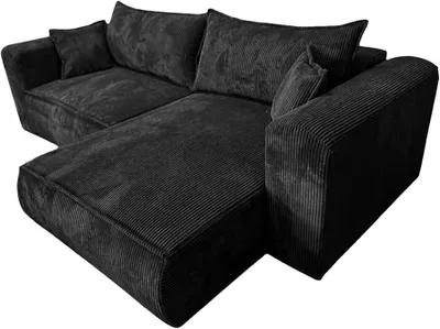 Produktbild von Ecksofa Laura 255x160 Schwarz CORD mit schlaffunktion und bettkasten POSO 135 Rechts
