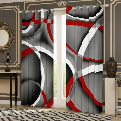 Raamgordijn-Set 245x140 cm, bedrukt, geometrisch Muster, Polyester