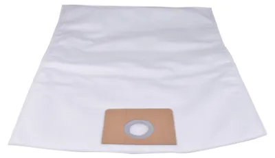 A white vacuum cleaner bag with a brown cardboard attachment.