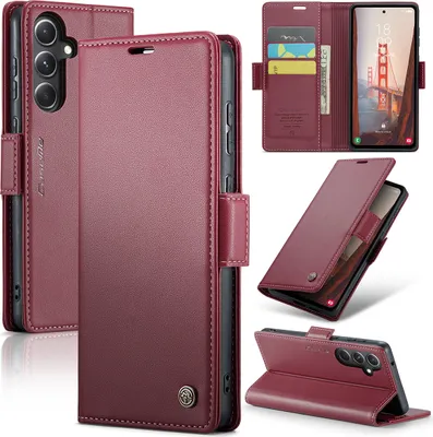 Produktbild von Galaxy S23 FE Hülle, Leder Brieftasche Kartenfach Schutzhülle mit Standfunktion für Samsung Galaxy S23 FE Rot