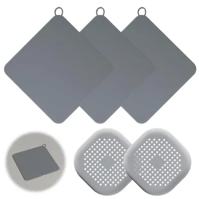 Immagine prodotto di Set di 4 coperture per scarichi doccia, colore grigio, con sistema anti-odore, per bagno e cucina
