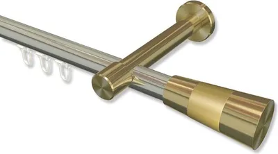 Produktbild von Interdeco Innenlaufstange, Gardinenstange mit Innenlauf Edelstahl-Optik / Messing-Optik Modell Prestige Tanara, 20 mm Ø 1-läufig, 320 cm (geteilt)