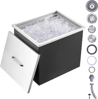 Immagine prodotto di VEVOR ghiacciaia drop-in, ghiacciaia in acciaio inox da 77,9 L, 532 x 430 x 458 mm Ghiacciaia commerciale con coperchio, cassetto portaghiaccio incorporato, tubo di scarico e tappo di scarico inclusi nella fornitura