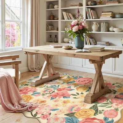 Zdjęcie produktu dla Dywani Unyqoos® z krótkim włosiem, 120 x 170 cm, beżowy z motywem kwiatowym, wykonany z polipropylenu, z antypoślizgową podkładką TPR – idealny do salonu, jadalni lub sypialni