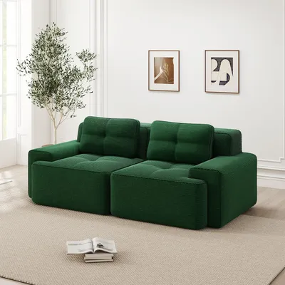 Produktbild von Boneless Modular Sofa Loveseat Cordstoff Grün, modernes Cloud-Sofa mit Tiefsitz, 32D-Schaumstoff, montagefrei, Schlafsofa