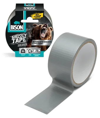 Zdjęcie produktu dla Bison - Taśma samoprzylepna Grizzly - Super mocna - Wzmocniony materiał - Srebrnoszara - 10 metrów - Odporna na wodę i warunki atmosferyczne