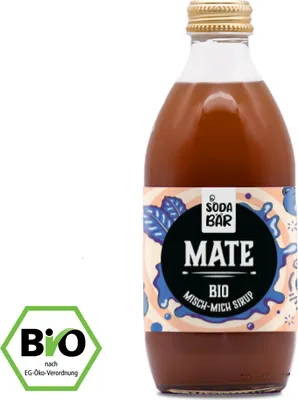 Produktbild von SodaBär  Mate Sirup, 330 ml, Mate tea, Wasser, Rübenzucker*, Zitronensaft*, Extrakt aus Mate-Tee* (enthält natürliches Koffein aus Mate), 44 kcal, 11 kJ, 2,5 g