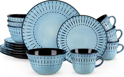 Image de Service de table en porcelaine, set de vaisselle 16 pièces, service combiné avec assiettes à manger, assiettes à gâteaux, bols et gobelets pour 4 personnes