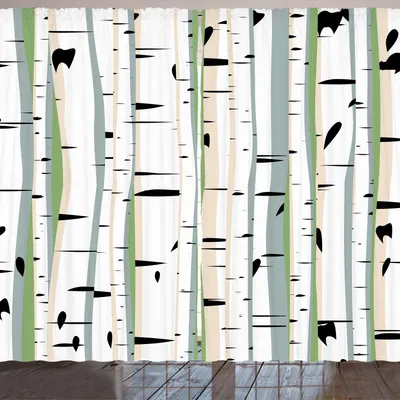 Produktbild von ARANDE Baum Gardine, Stämme der Birken-bunten dichten Walddesign-botanischen Frühlings-Jahreszeit-Illustration, 280 x 175 cm, Mehrfarbig