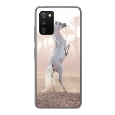 Produktbild von MuchoWow® Handyhülle Schutzhülle Hülle für Samsung Galaxy A03s Pferd - Sand - Palme Silikon Softcase Handy Hülle - Schutz