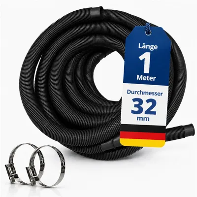 Produktbild von HAF Hochwertiger Pool Schwimmbadschlauch 32mm Schwarz 1 Meter | Poolschlauch für Garten & Schwimmbad | Solarschlauch + 2x Edelstahl Schlauchschellen