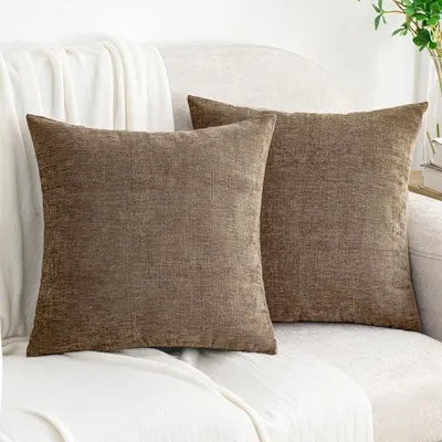 Immagine prodotto di Set di 2 federe per cuscini in tessuto chenille color tortora, 40 x 40 cm