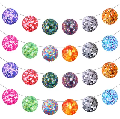Discokugel-Girlanden-Set, 2 Stück, 24 Kugeln, bunt, 15 cm Ø