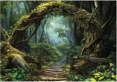 Produktbild von Fototapete 3D Effekt Wald Natur - 350x250 cm - inklusive kleister - Vlies Tapete - Vliestapete Wohnzimmer Schlafzimmer Küche Modern Wandtapete
