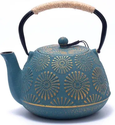 Produktbild von Unyqoos® Bredemeijer Gusseisen-Teekanne mit Edelstahlsieb – Japanische Teekanne 1200 ml, emailliertes Innenleben, Sakura-Design, grün, herdgeeignet