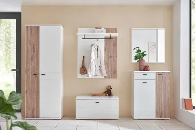 Produktbild von Garderoben-Set >Menaro< (5-teilig) weiss / Viking Oak Nachbildung - 260x198x37 (BxHxT)
