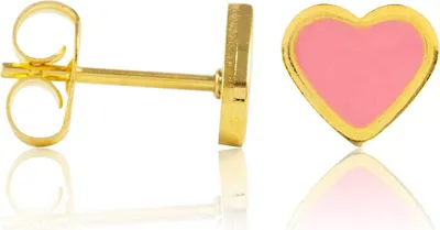 Produktbild von Chirurgenstahl Ohrstecker vergoldet mit Emaille Herz in pink Studex Sensitive