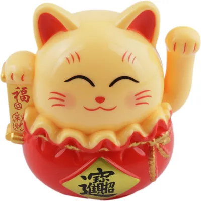 Produktbild von Glückskatze Mini Maneki-neko im Sack beige Solar 5cm Winkekatze Lucky cat
