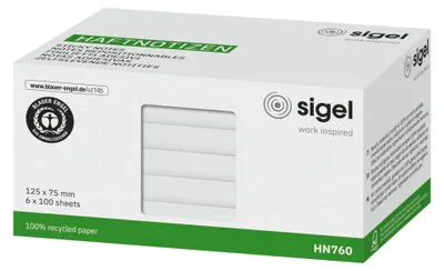 Produktbild von sigel Haftnotizen 125 x 75 mm blanko weiß 6 Blöcke á 100 Blatt