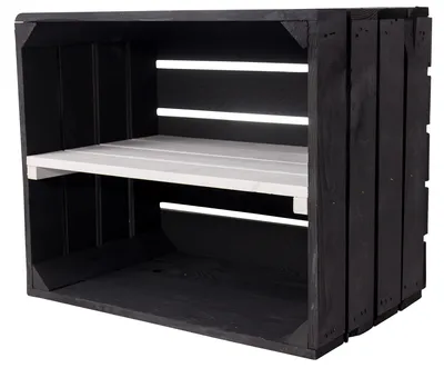 Produktbild von neue schwarze Obstkiste mit Regalbrett in weiß 50cm x 40cm x 30cm „von Kontorei“ 2er 3er 4er 6er 8er 9er 12er Set standard Regalkisten Regalsystem Weinkisten Holzkiste Kiste Schuhregal Regal Holzregal