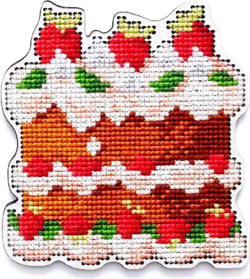 Productafbeelding van RTO kruisstikset op houten plaat "Worteltaart", EHW040, met voorgemarkeerd borduurpatroon, 8,4 x 9,1 cm