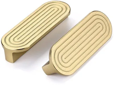 Produktbild von Unyqoos® 6er-Set Möbelgriffe aus Zinklegierung, gebürstetes Messing, 120 mm Länge, Lochabstand 96 mm – für Schränke & Schubladen, Ø 32 mm