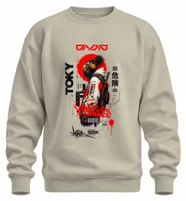Zdjęcie produktu dla Cyberpunk, samuraj, Japonia, streetwear, katana, styl Y2K, futurystyczny, bluza z kapturem, naturalne barwy, rozmiar XXL