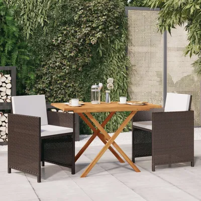 Immagine prodotto di The Living Store Set da pranzo da giardino 3 pezzi con cuscini marrone
