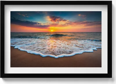 Produktbild von Sonnenuntergangslandschaft über dem Meer– Wandbild mit Rahmen – Gerahmtes Bild  – Wanddekoration – 60x40 cm –  Schwarz Rahmen