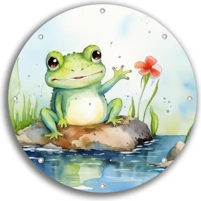 Produktbild von Wallario rundes Outdoor-Poster für Garten oder Balkon, Motiv Frosch in Aquarell, 30 cm Durchmesser
