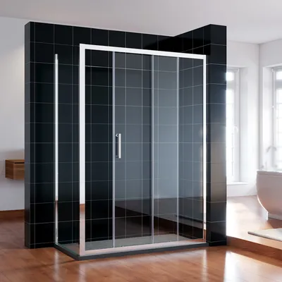 Image de SONNI 160x185cm Porte coulissante de douche verre clair Paroi de douche avec paroi latérale de 90cm