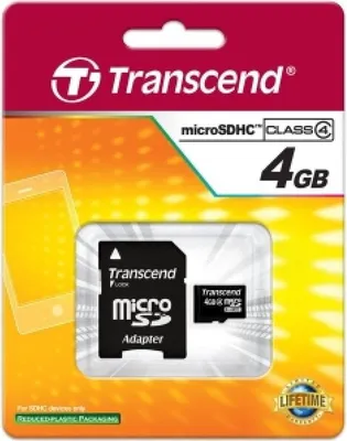 Produktbild von Transcend Speicherkarte MicroSHDC Card 4 GB - Class 4 mit Adapter