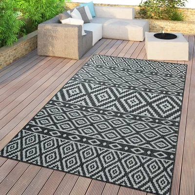 Produktbild von TT Home In- & Outdoor-Teppich, Für Balkon Und Terrasse Mit Skandi-Design, In Schwarz Größe 80x150 cm