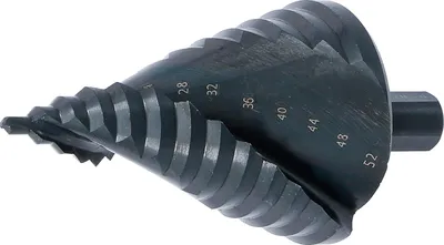 Produktbild von Stufenbohrer | titanaluminiumnitriert | Ø 4-52 mm | 4 mm Bohrstufen | Schaftdurchmesser 13 mm | Spitzenwinkel 118 ° | rechtsschneidend | zentrieren, aufbohren, entgraten