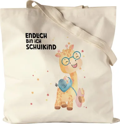 Produktbild von Endlich bin ich Schulkind Jutebeutel Süße Giraffe Einschulung Erstklässler