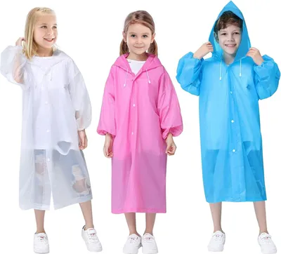 Produktbild von 3 Stück Regenponcho Kinder Wiederverwendbar Regencape Kinder Poncho Regen Kinder mit Druckknopf und Hut, Regenmantel Regenschutz für Mädchen Junge