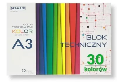 Obrázek produktu pro Technický blok A3, barevný, 185-225 g, 30 listů - Penword