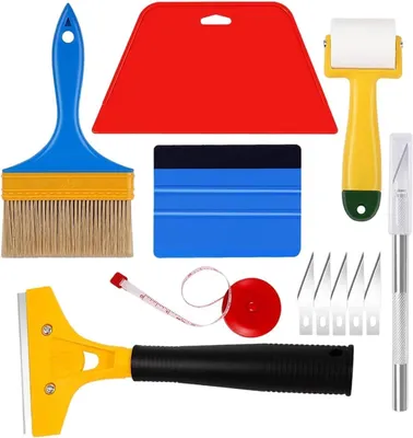 Produktbild von Tapetenwerkzeug Set, 8-teilig, Glättwerkzeuge, Schaber, Bürste, Maßband, für Tapeten und Fensterfolie