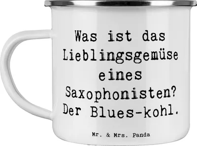 Produktbild von Mr. & Mrs. Panda Teetasse Spruch Saxophon Blues - Weiß - Geschenk, emaillebecher, Teebecher, Kaffeepott, Musiker, Gemüse, Haferl, Lernen, Instrument, Musikinstrument