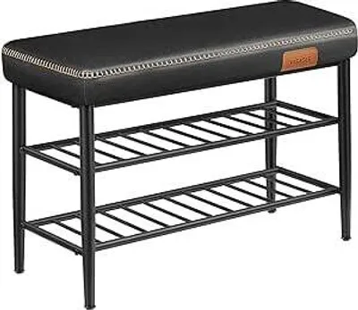 Image de VASAGLE EKHO Collection - Banc pour chaussures, banc pour l'entrée et la chambre à coucher, revêtement enPolyuréthaneavec surpiqûres, style mid-century moderne, capacité de charge 135 kg, 30 x 80 x 50 cm
