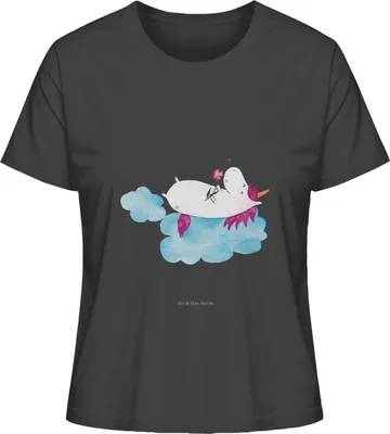 Produktbild von Mr. & Mrs. Panda Damen T-Shirt Einhorn Verliebt Größe XL - Anthrazit - Geschenk, Kurzarmshirt, Einhörner, Baumwoll, Basic Shirt, Liebe, Oberteil, Freundin, Unicorn, Wolke