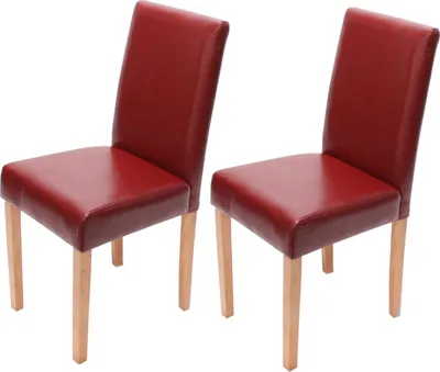 Produktbild von 2er-Set Esszimmerstuhl Stuhl Küchenstuhl klassisch und zeitlos | HxBxT 90x43x56cm | Sitzhöhe 45cm | Leder | helle Beine | Rot