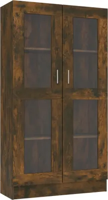 Produktbild von vidaXL Vitrinenschrank Holzwerkstoff Räuchereiche 82.5x30.5x150 cm 2 Glastüren