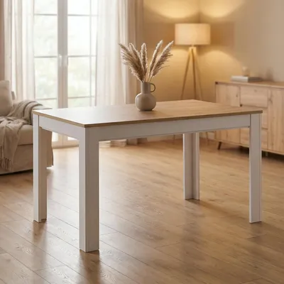 Image de Homestyle4u Table de salle à manger extensible 86 x 135 à 86 x 284 cm, blanche, en chêne Wotan, table de salle à manger en bois