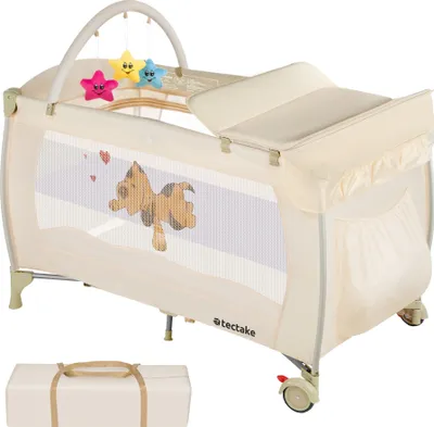 Produktbild von Kinder Reisebett Hund klappbar und höhenverstellbar inklusive Tragetasche, 132 x 75 x 104 cm