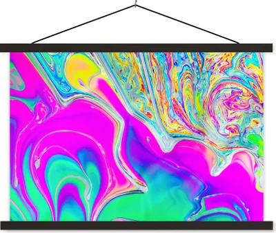 Produktbild von MuchoWow® Textilposter Kunst - Farben - Psychedelisch 60x40 cm mit schwarzem Rahmen - Hölzernes