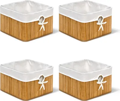 Produktbild von relaxdays 4 x Aufbewahrungskorb Bambus natur